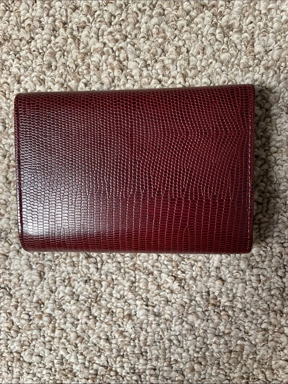 Balenciaga Burgundy Textured Leather Wallet with Gold BB Emblem